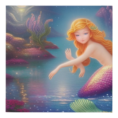 Heavenly Little Mermaid Galaxy Portrait Faux Canvas Print
