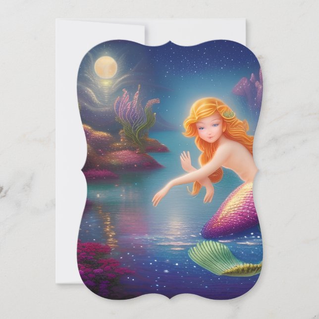 Heavenly Little Mermaid Galaxy Portrait Note Card (Front)