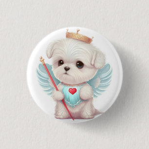 Heavenly Love: Cute Angel Maltese Dog Puppy Button