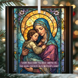 Heavenly Madonna & Child Catholic Christmas Quote Glass Ornament