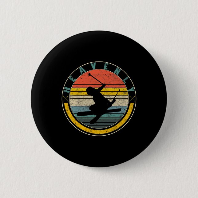 Heavenly Mountain Ski Skiing Snowboarding Winter C Button (Front)