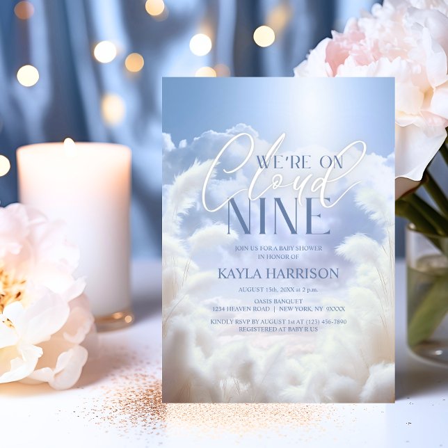 Heavenly On Cloud Nine 9 Pampas Baby Shower Invitation (Heavenly On Cloud Nine 9 Pampas Baby Shower Invitation)