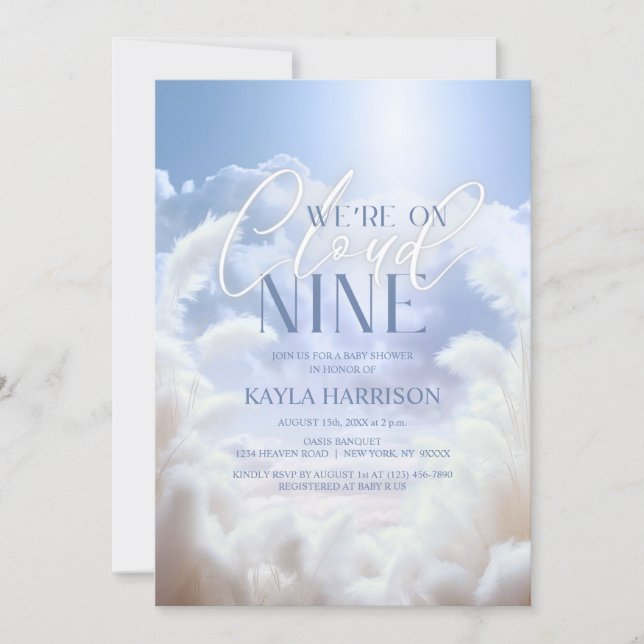 Heavenly On Cloud Nine 9 Pampas Baby Shower Invitation