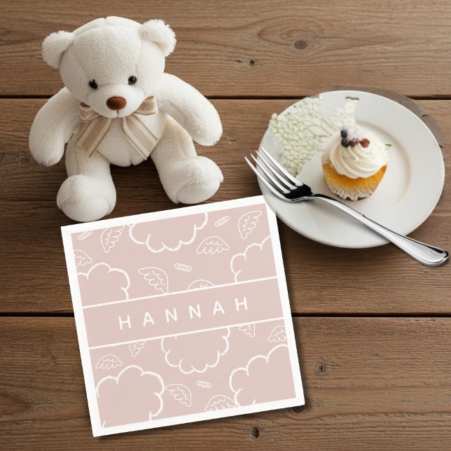 Heavenly Personalized Angel Halo Cloud  Pink   Napkins (Heavenly Personalized Angel Halo Cloud Pink)