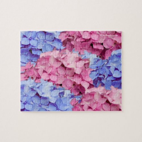 Heavenly Pink and Baby Blue Hydrangeas Jigsaw Puzzle