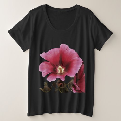 Heavenly Pink Hollyhock Malva Flower Cut Out Plus Size T_Shirt