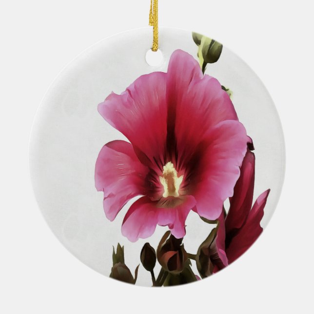 Heavenly Pink Hollyhock Malva Flower Floral  Ceramic Ornament (Back)
