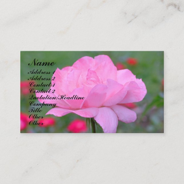 Heavenly Pink Rose Flower Business Card (Front)