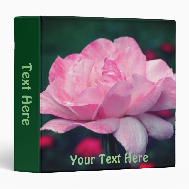 Heavenly Pink Rose Flower Personalized 3 Ring Binder (Front/Spine)