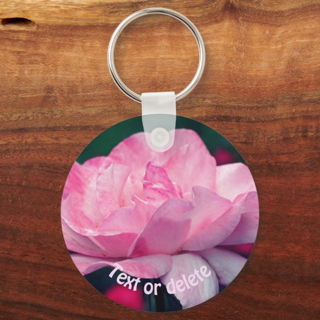 Heavenly Pink Rose Flower Personalized Keychain (Front)