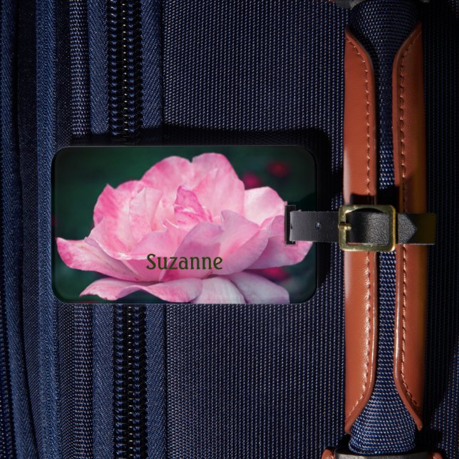 Heavenly Pink Rose Flower Personalized Luggage Tag (Front Insitu 4)