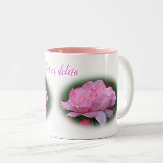 Heavenly Pink Rose Flower Personalized Two-Tone Coffee Mug (Front Right)