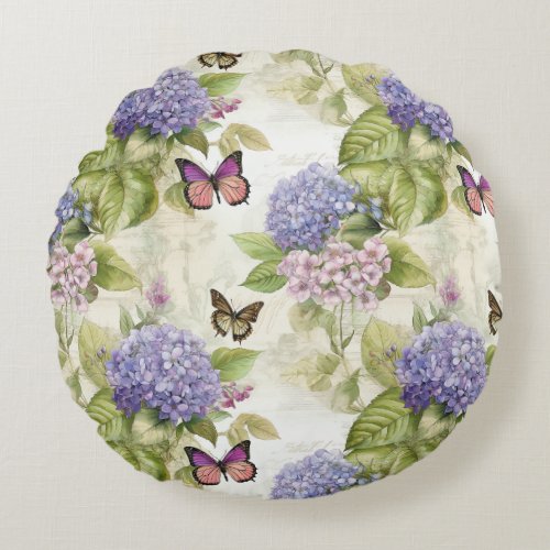 Heavenly Purple Hydrangea Harmony   Round Pillow