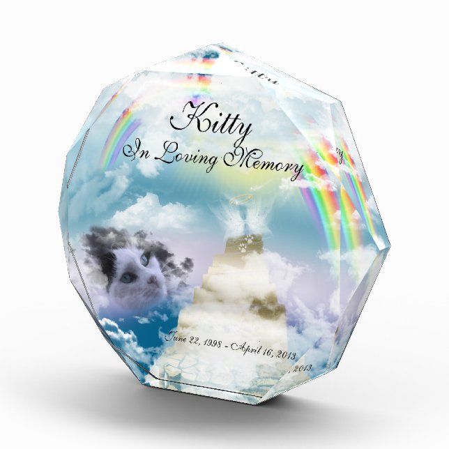 Heavenly Rainbow Pet Cat Memorial Acrylic Award (Right)