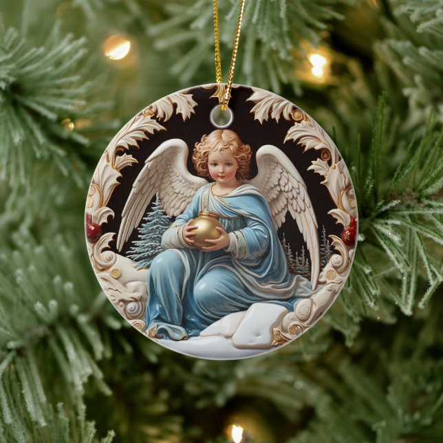 Heavenly Retro Guardian: Christmas Angel  Ceramic Ornament (Tree)
