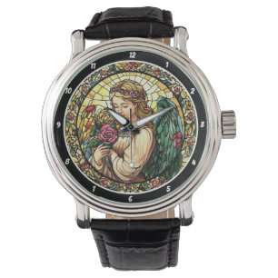 Heavenly Rose Serenade Stained Glass Angel Watch