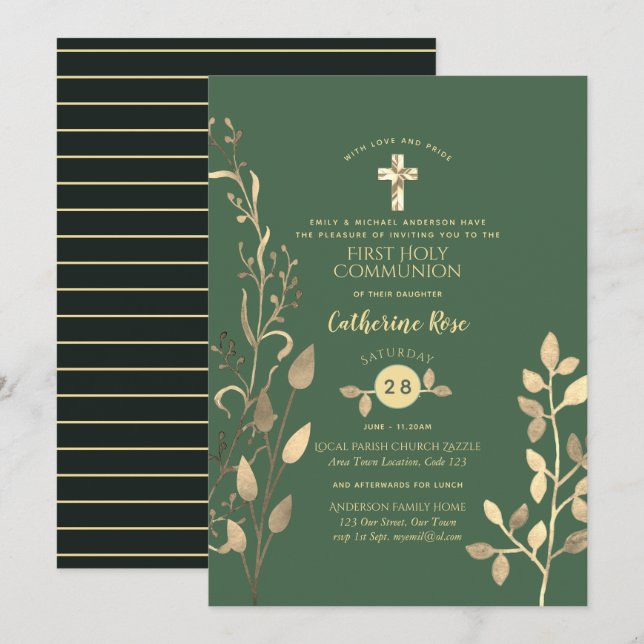 Heavenly Sage Holy Communion Invitation Gold Leaf (Front/Back)