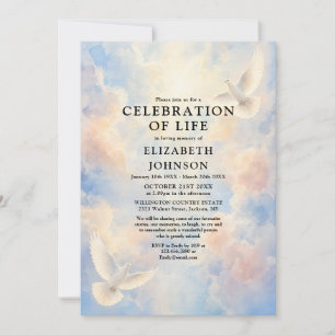 Heavenly Sky Dove Celebration of Life Funeral Invitation