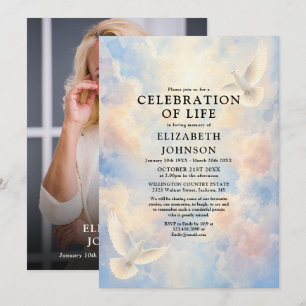 Heavenly Sky Dove Celebration of Life Photo Invitation