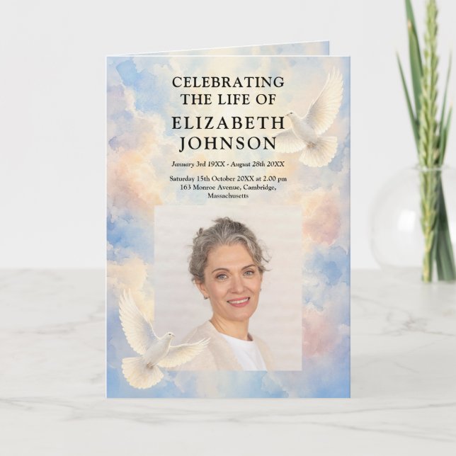 Heavenly Sky Funeral Memorial Order Of Service Program (Front)
