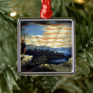 Heavenly Sunrise of American Flag in County Metal Ornament