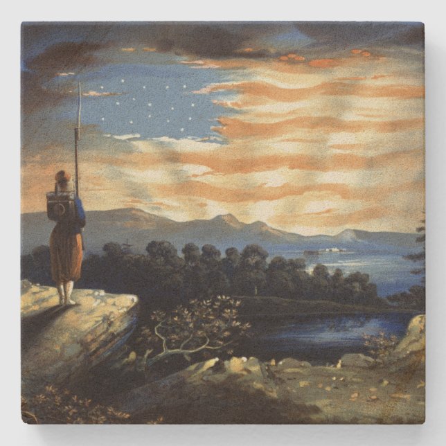 Heavenly Sunrise of American Flag in County   Stone Coaster (Front)