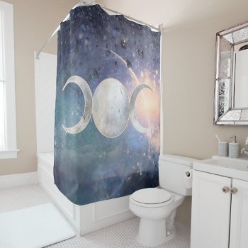 Heavenly Universe Triple Moon Goddess Moonstone Shower Curtain by printabledigidesigns at Zazzle