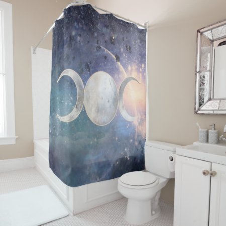 Heavenly Universe Triple Moon Goddess Moonstone Shower Curtain
