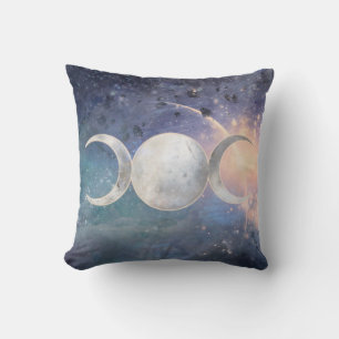 Heavenly Universe Triple Moon Goddess Moonstone Throw Pillow