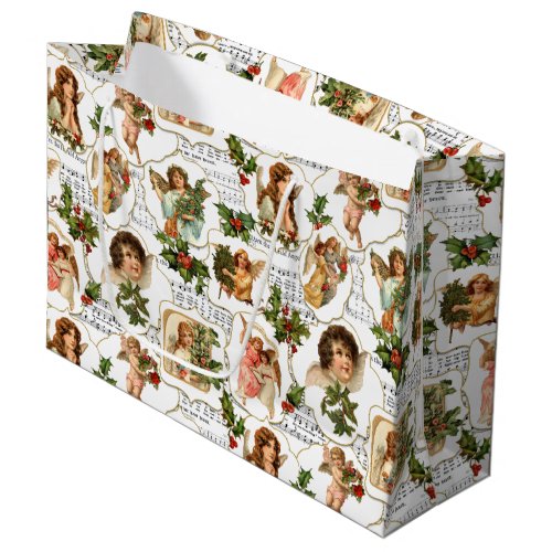 Heavenly Vintage Angels Holly  Music Collage  Large Gift Bag