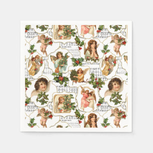 Heavenly Vintage Angels, Holly & Music Collage Napkins