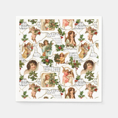 Heavenly Vintage Angels Holly  Music Collage  Napkins