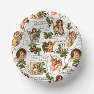 Heavenly Vintage Angels, Holly & Music Collage  Paper Bowls