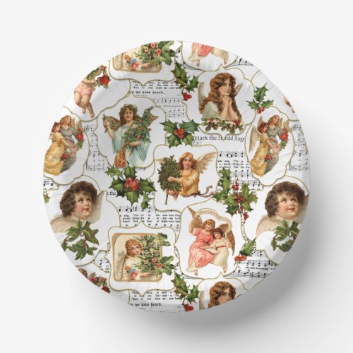 Heavenly Vintage Angels Holly  Music Collage  Paper Bowls