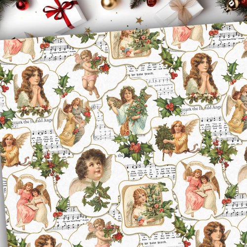 Heavenly Vintage Angels Holly  Music Collage  Tissue Paper