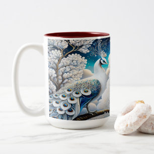 Heavenly White Peacock: Personalized Pet Photo on Two-Tone Coffee Mug