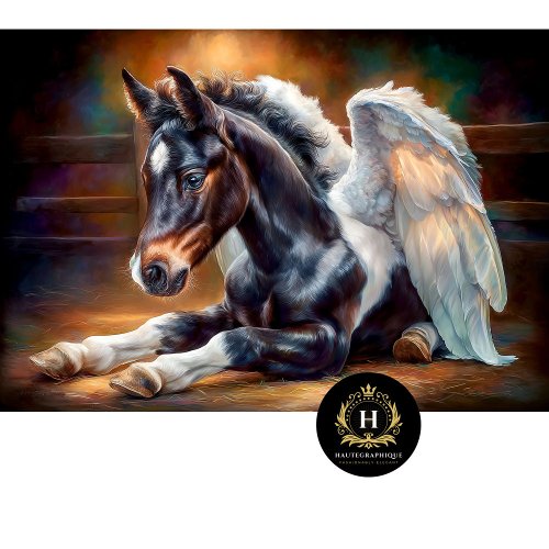 Heavenly Winged Black Foal Angel Decoupage Tissue Paper