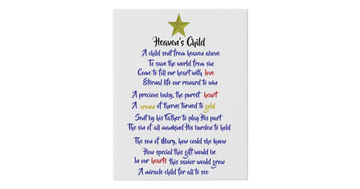 Heaven's child poem canvas Zazzle