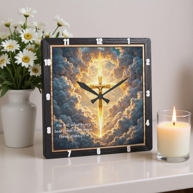 Heaven's Gate Golden Crucifix Jesus Revelation 21: Square Wall Clock (Creator Uploaded)