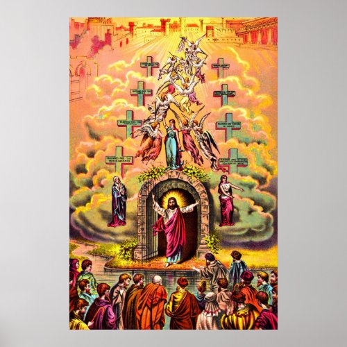 Heavens gate Jesus embraced by angels Poster