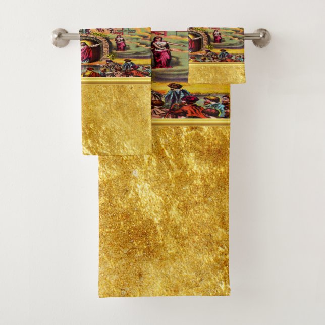 Heaven's Gate with a gold foil texture and Jesus Bath Towel Set (Insitu)