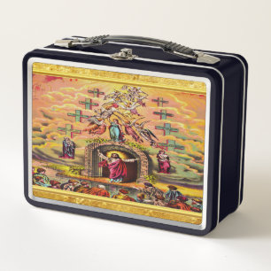 Heaven's Gate with a gold foil texture and Jesus Metal Lunch Box