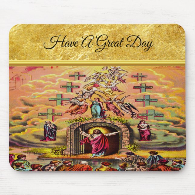 Heaven's Gate with a gold foil texture and Jesus Mouse Pad (Front)