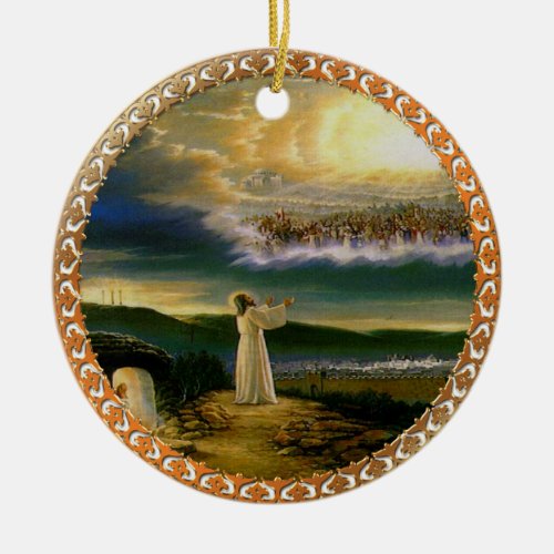 Heavens Welcoming Embrace Jesus at Dusk Ceramic Ornament