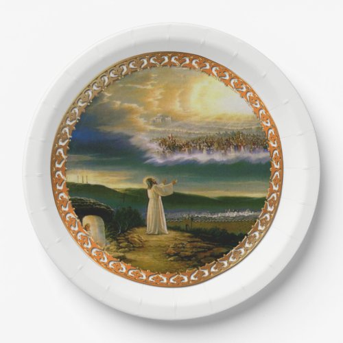 Heavens Welcoming Embrace Jesus at Dusk Paper Plates