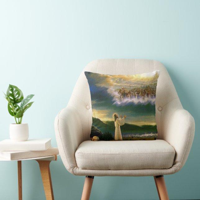 Heavens Welcoming Embrace Jesus at Dusk Throw Pillow (Chair)