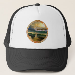 Heavens Welcoming Embrace Jesus at Dusk Trucker Hat