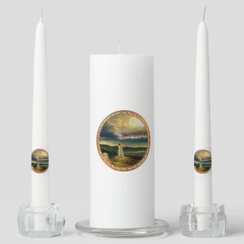 Heavens Welcoming Embrace Jesus at Dusk Unity Candle Set