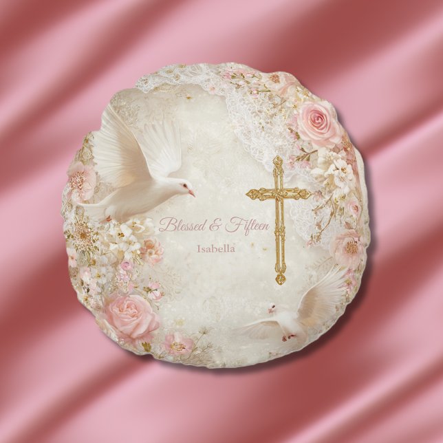 Heaveny Blush & Gold Quince, custom Round Pillow (Creator Uploaded)