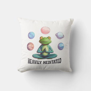 Heavily Meditated Frog Yoga Playful Zen Throw Pillow